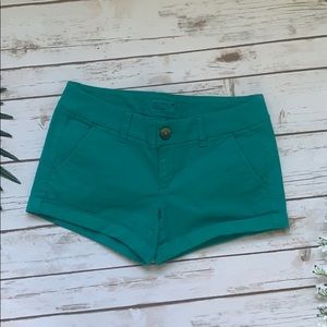 American Eagle Khaki Turquoise Low Rise Shorts